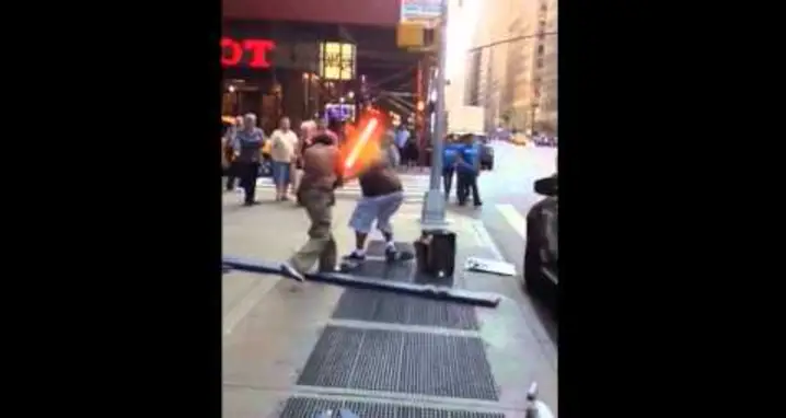 Crutch Fighting In Times Square